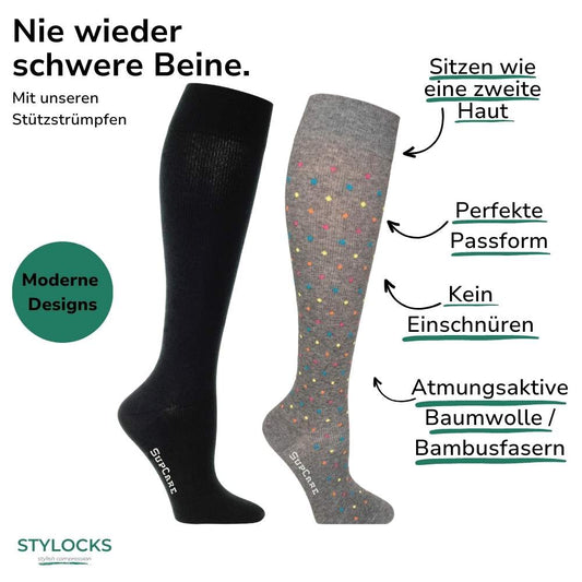 Breite Waden Ausführung - 5 Paar Vorteilspack Stützstrümpfe "Bambus" Grün/Blau