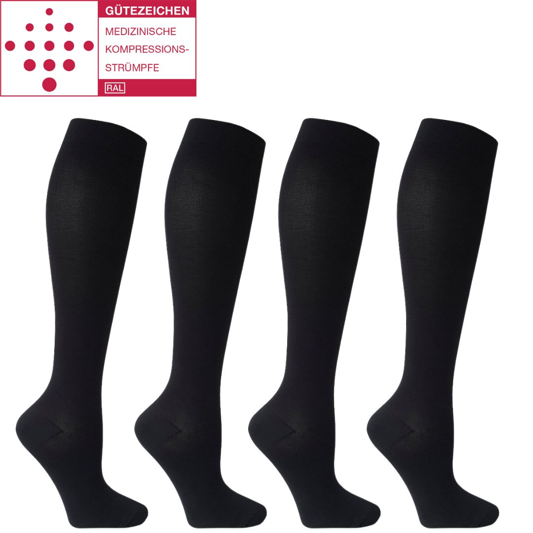 Medizinische Kompressionsstrümpfe Klasse 2 (Ccl 2) Schwarz einfarbig