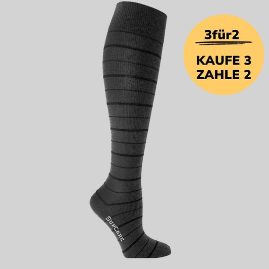 Bambus-Stützstrümpfe Dunkelgrau gestreift