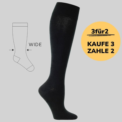 Breite Waden Ausführung Baumwoll-Stützstrümpfe - Schwarz einfarbig