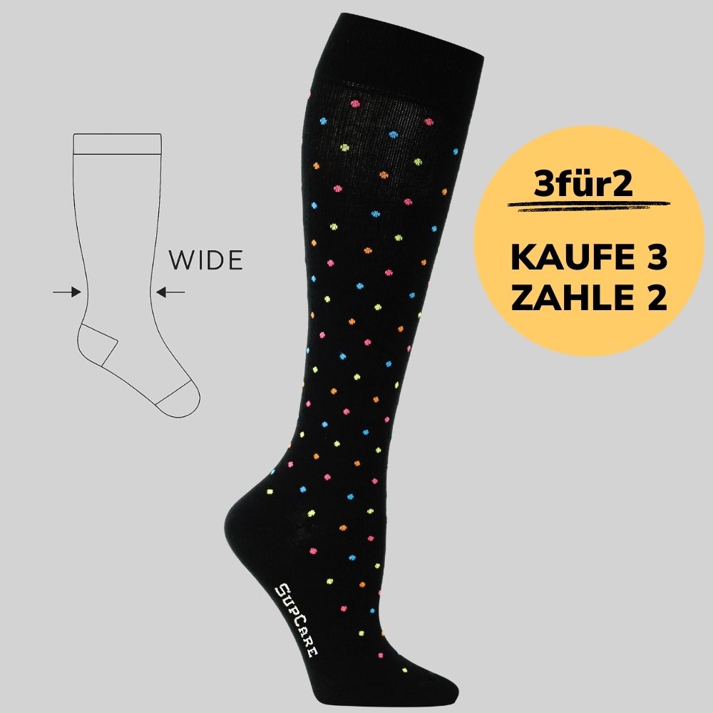 Breite Waden Ausführung Baumwoll-Stützstrümpfe - Schwarz gepunktet