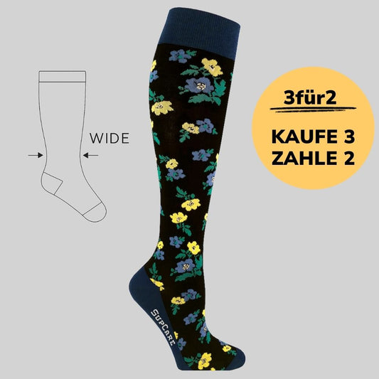 Breite Waden Ausführung Baumwoll-Stützstrümpfe - Blümchen Design