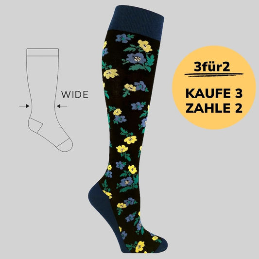 Breite Waden Ausführung Baumwoll-Stützstrümpfe - Blümchen Design