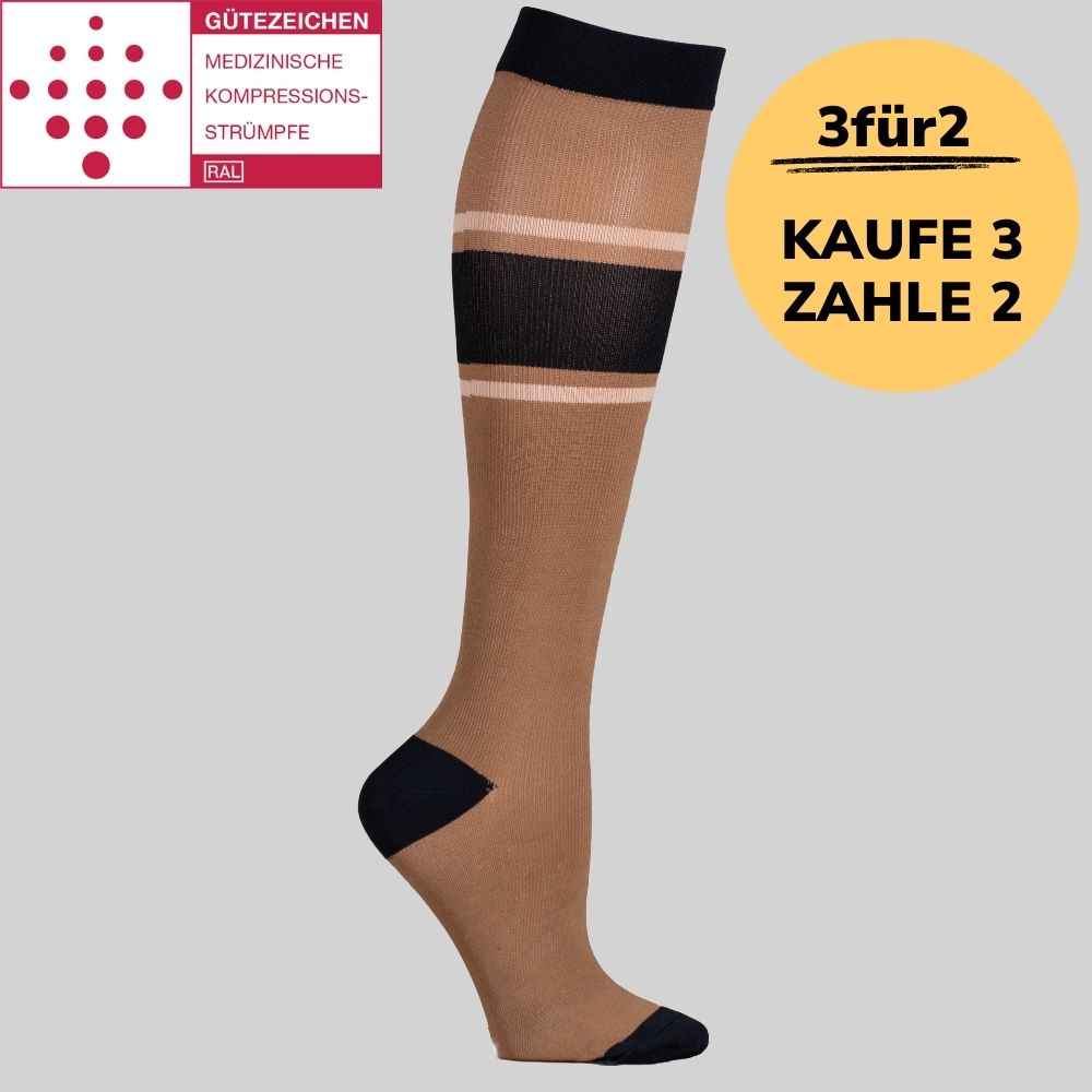 Medizinische Kompressionsstrümpfe Klasse 2 (Ccl 2) Braun / Schwarz gestreift