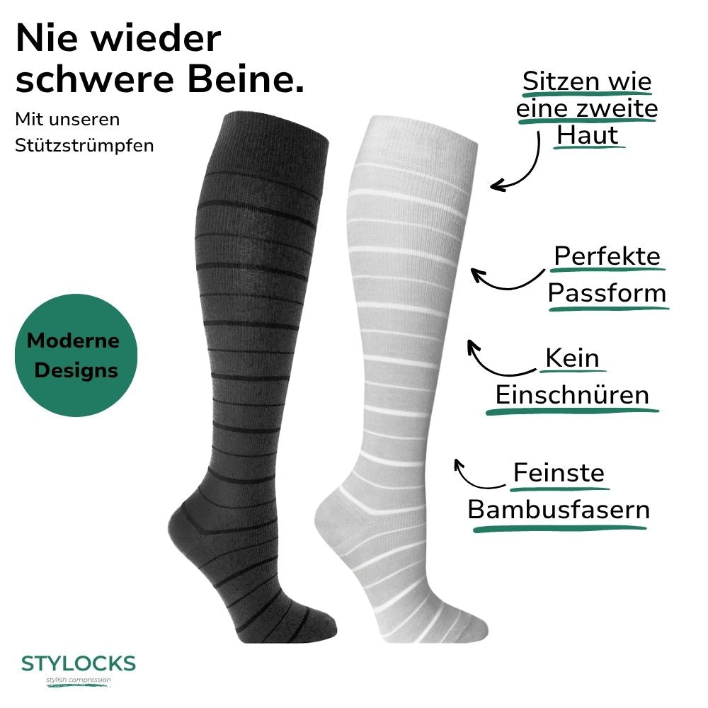Bambus-Stützstrümpfe Grau gestreift