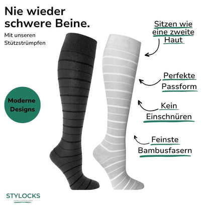 Bambus-Stützstrümpfe Grau gestreift
